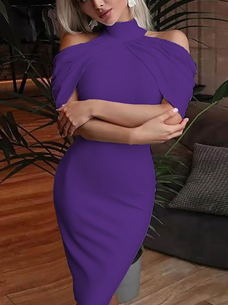 Levoire | Robe Midi À Col Halter Drapé Off Lila