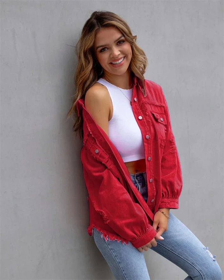 Levoire | Veste En Jean Avec Bords Bruts, Printemps, Rose, Orange, Violet