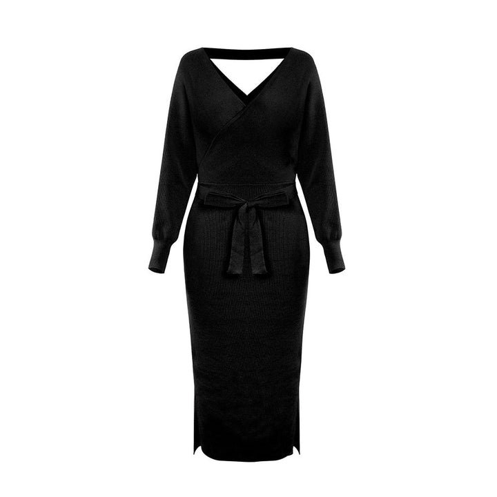 Levoire | Robe Tricotée Col V Slim Noir
