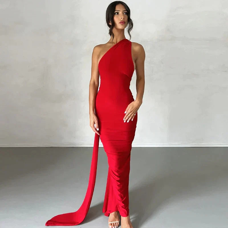 Levoire | Robe Maxi À Épaule Décalée Rot