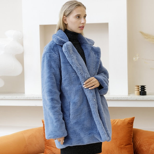 Levoire | Manteau d'hiver à col épais à manches longues avec poches Bleu