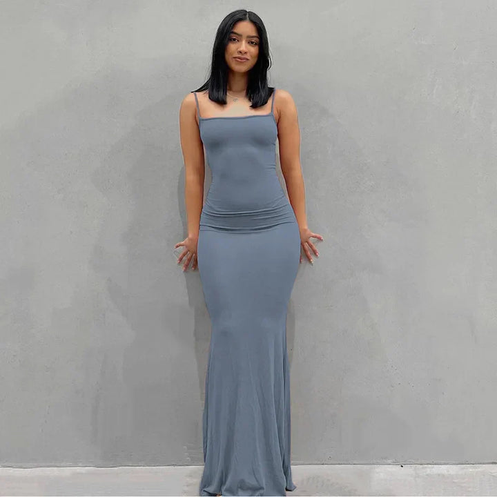 Levoire | Robe Maxi Slim Bleu Sans Manches