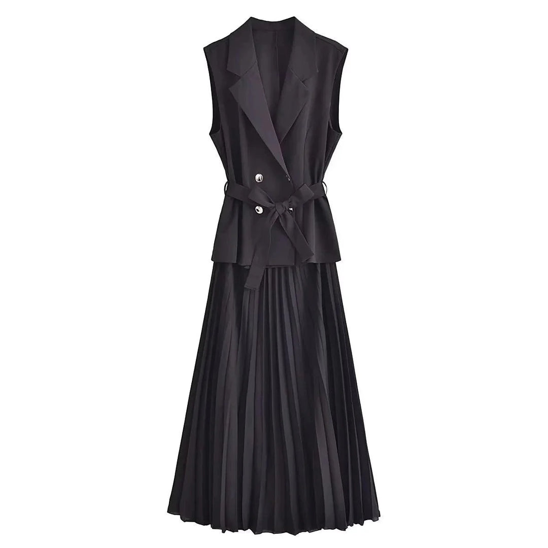 Levoire | Élégante Robe Longue Style Gilet Plissé Pour Femme