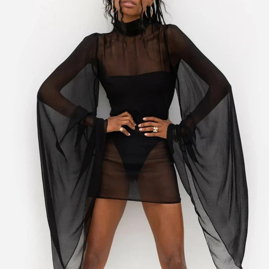 Levoire | Robe Longue À Manches Longues Évasée Noire