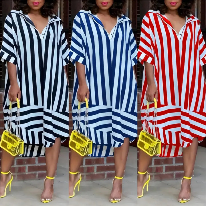 Levoire | Robe Chemise Ete Manches Courtes, Rayee, Coupe Ample, Femme