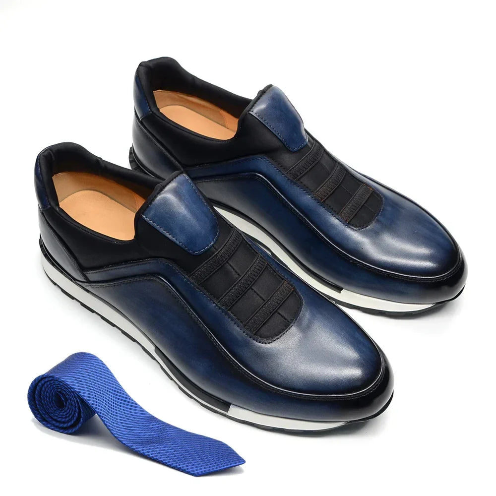Levoire | Baskets Pour Hommes Cuir De Vache Fait Main Confort Decontracte Bleu