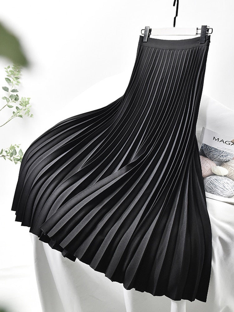Levoire Designer de marque Femme Élégant Chic Solide Jupe plissée Taille haute Mode de luxe Noir