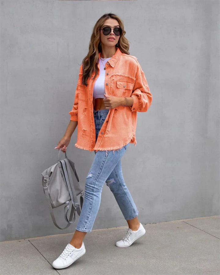 Levoire | Veste En Jean Avec Bords Bruts, Printemps, Rose, Orange, Violet
