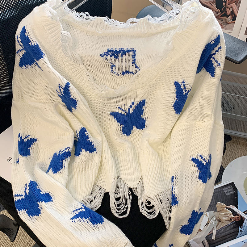 Levoire | Pull À Motifs De Papillons Pour Femmes Blanc