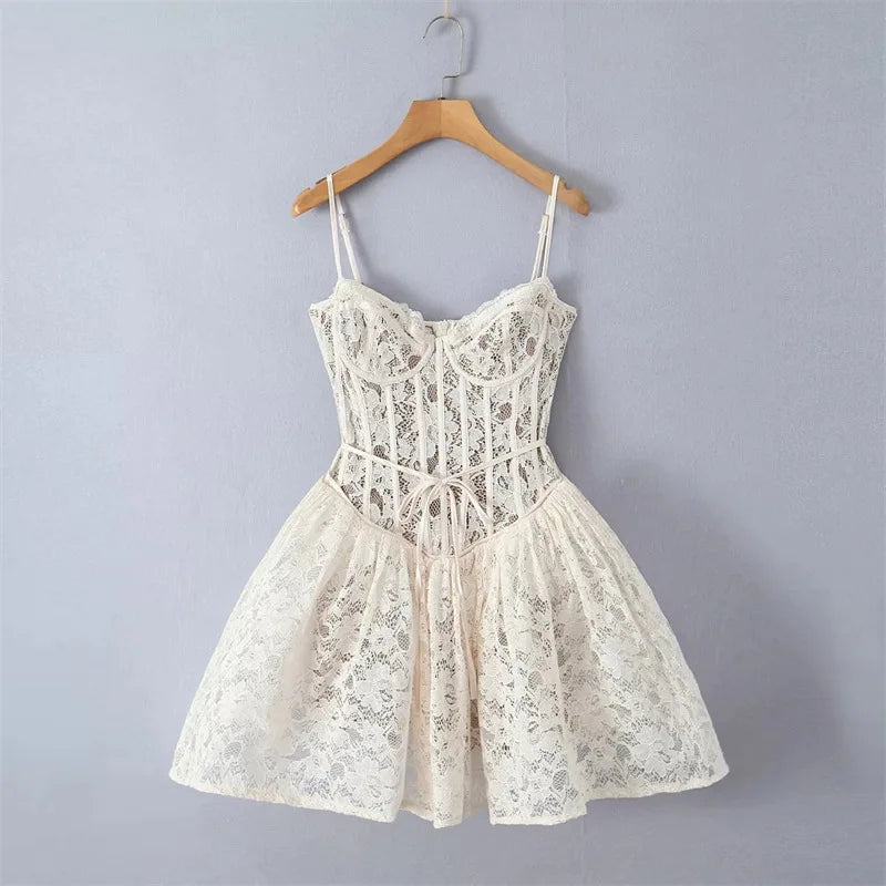 Levoire | Robe Mini En Dentelle De Récolte De Vin Haut