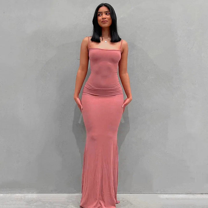 Levoire | Robe Maxi Slim Rosa-Sans manches