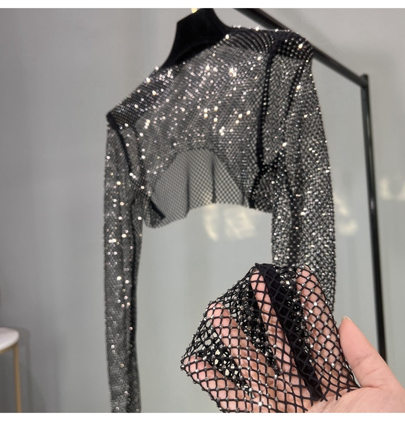 Levoire | Mode Nouvelle Sexuelle Cristal Court Tshirt Black Diamond Taille unique