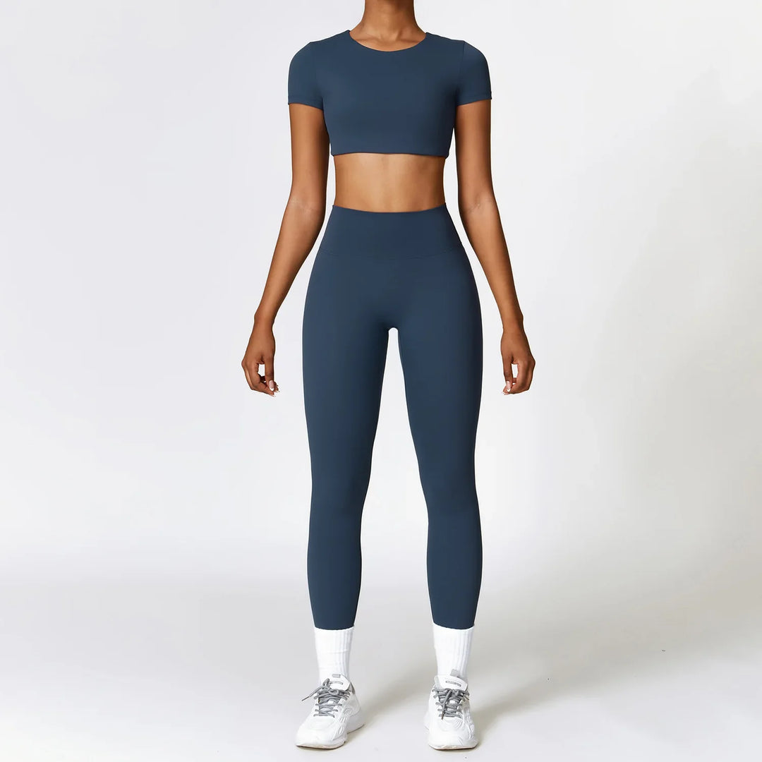 Levoire | Ensemble Complet De Leggings À Jambes Slid Et Top À Manches Courtes Bleu
