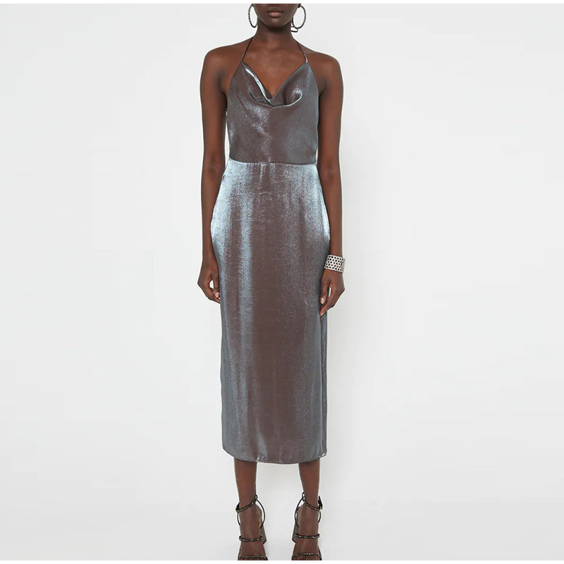 Levoire | Robe Midi Dos Nu En Satin Gris