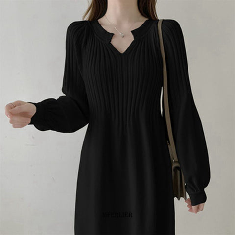 Levoire | ROBE TRICOT FEMME COL EN V Noir