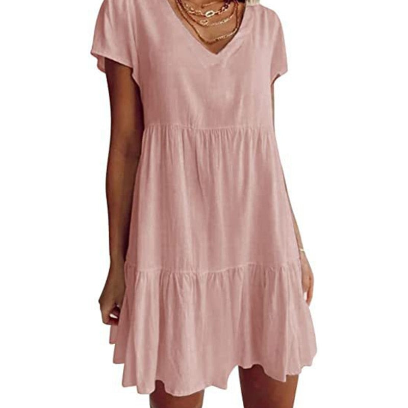 Levoire | Robe Femme À Manches Courtes Robe D'Été Rosa