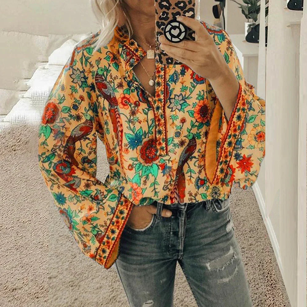 Levoire | Blouse Avec Motif Floral Bohémien Orange