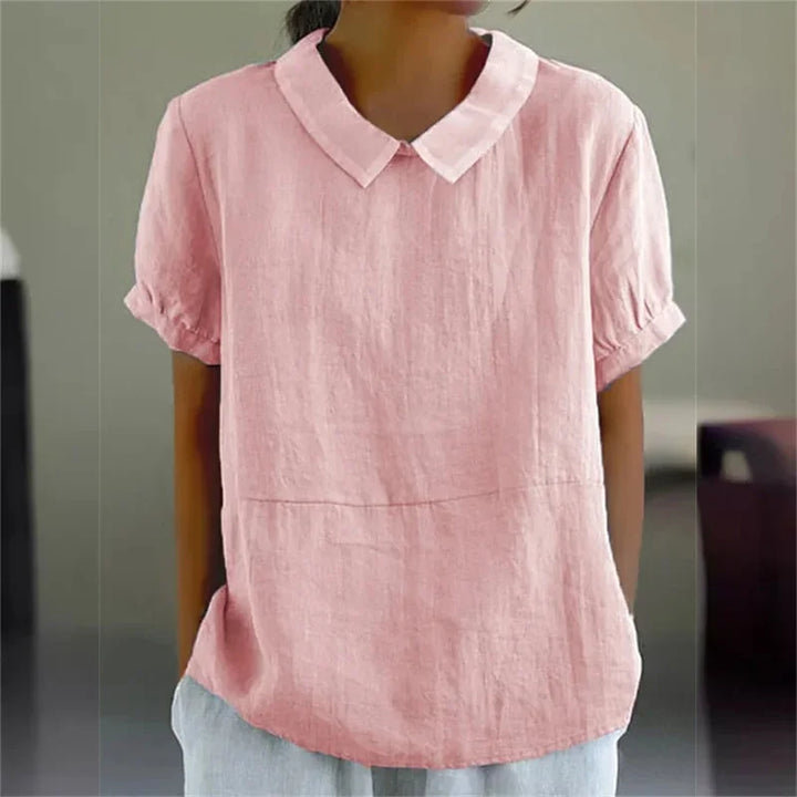 Levoire | Chemise En Coton Lin Confortable Avec Col Peter Pan Rosa