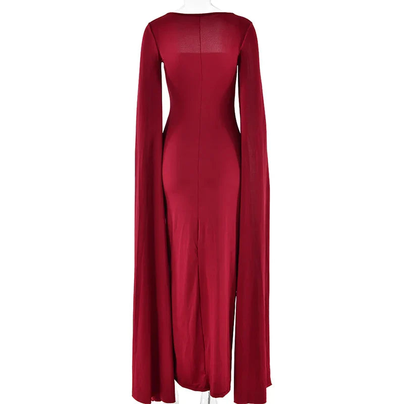 Levoire | Robe Longue À Manches Cape Avec Fente