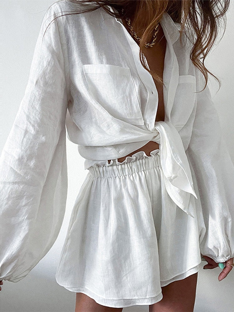 Levoire | Femme Coton Lin Deux Pièces Tenue Blanc