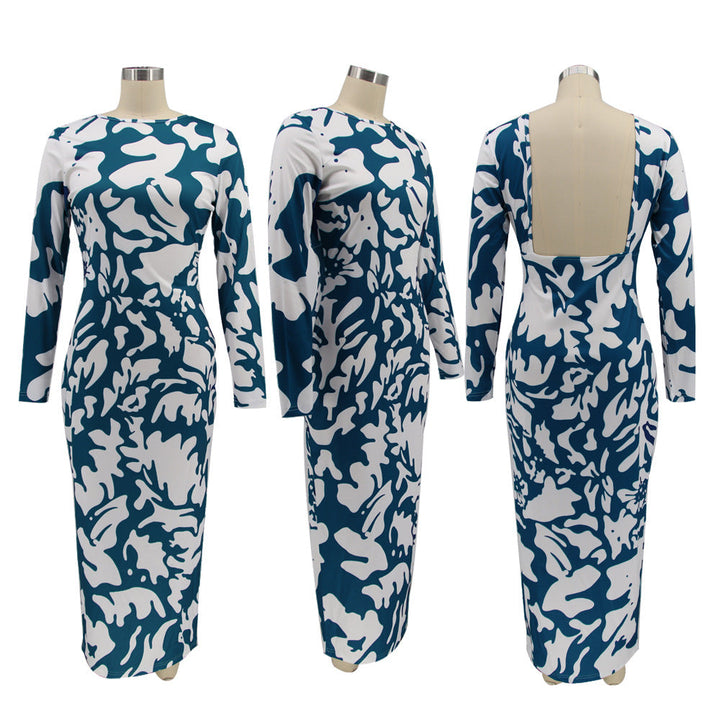 Levoire | Imprimé De Feuille Robe Maxi À Manches Longues Col O