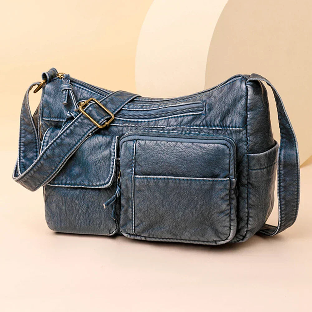 Levoire | Sac En Cuir Vintage Avec Plusieurs Compartiments Bleu