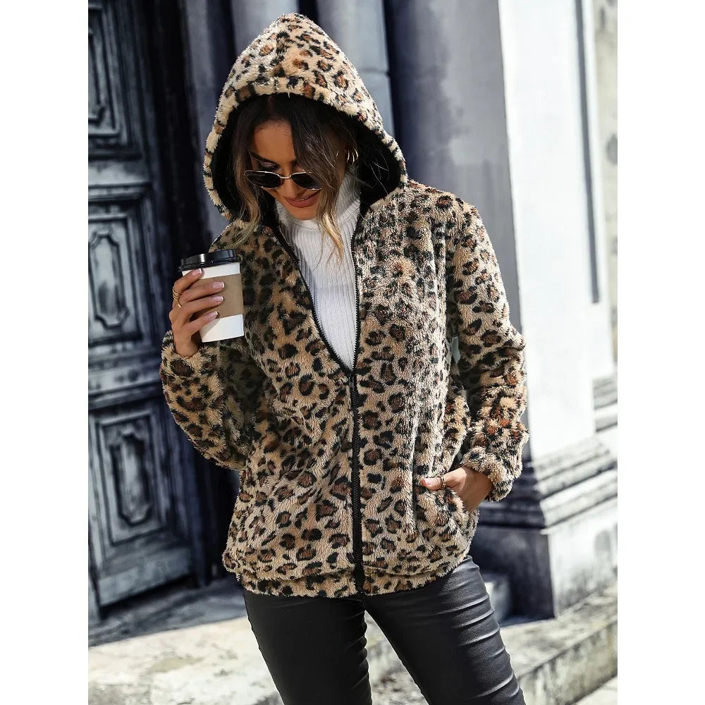 Levoire | Sweat à capuche long à manches avec motif léopard chaud 2XL