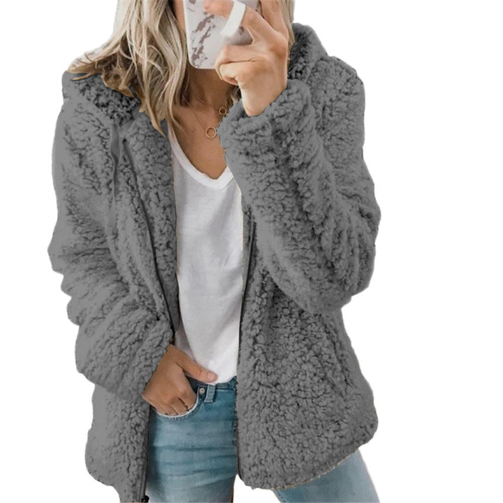 Levoire Mode Femme | Manteau en fourrure élégant en peluche ours : Manteau en polaire doux avec poches et fermeture éclair Gris