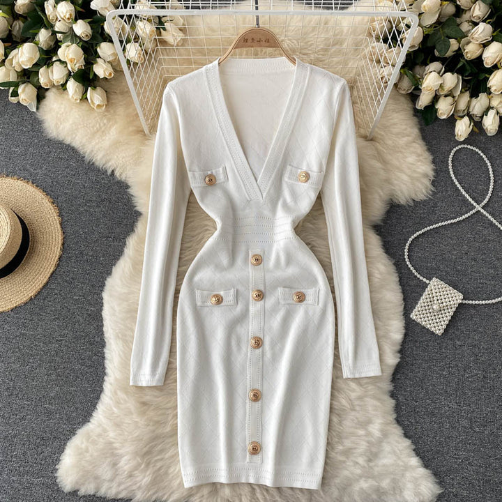 Levoire | Robe Portefeuille Tricotée Bureau Blanc Une taille