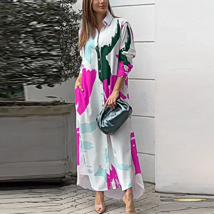Levoire | Robe Élégante Coupe Cintrée Blanc & Rose