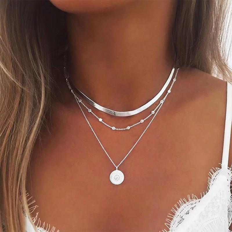 Levoire | 925 Argent Sterling Trois Couches Collier Rond 925 Argent Sterling