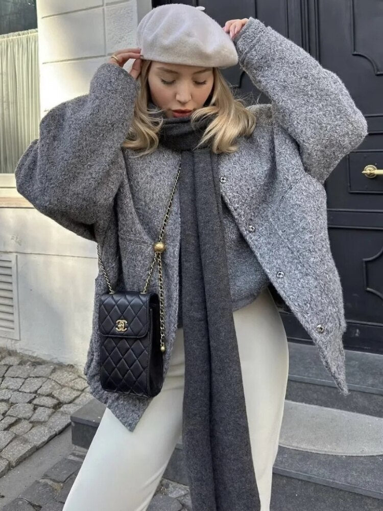 Levoire | Grande Veste En Laine Avec Encolure Ronde Et Bouton