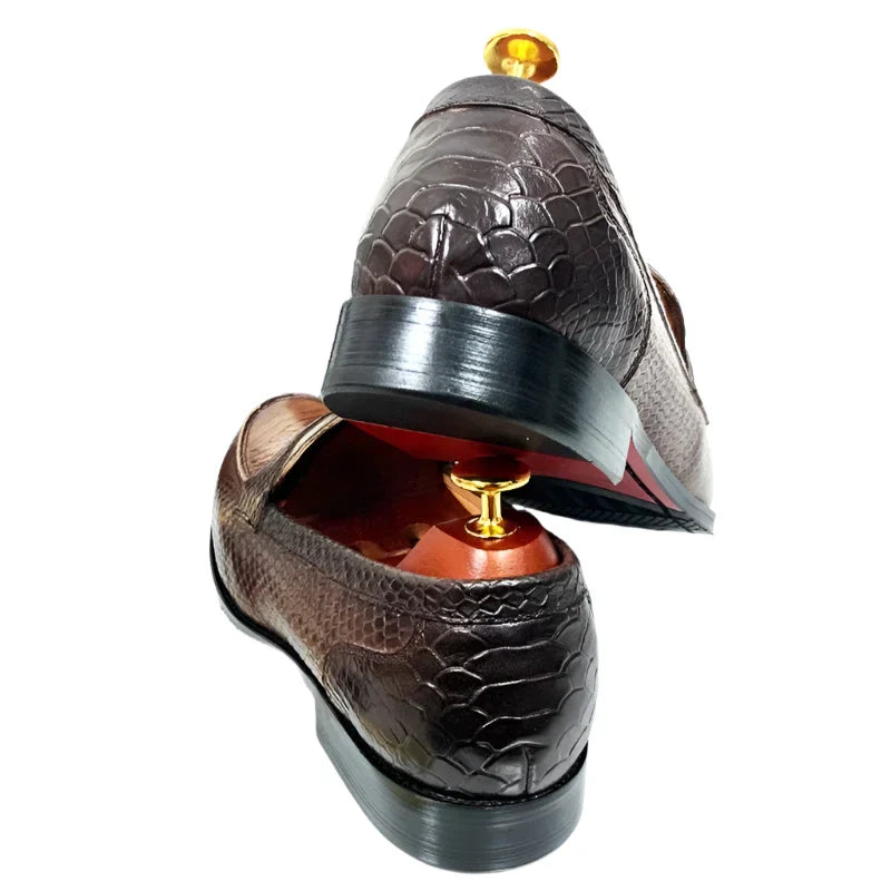 Levoire | Mocassins De Luxe En Cuir Noir Avec Imprimé En Peau De Serpent