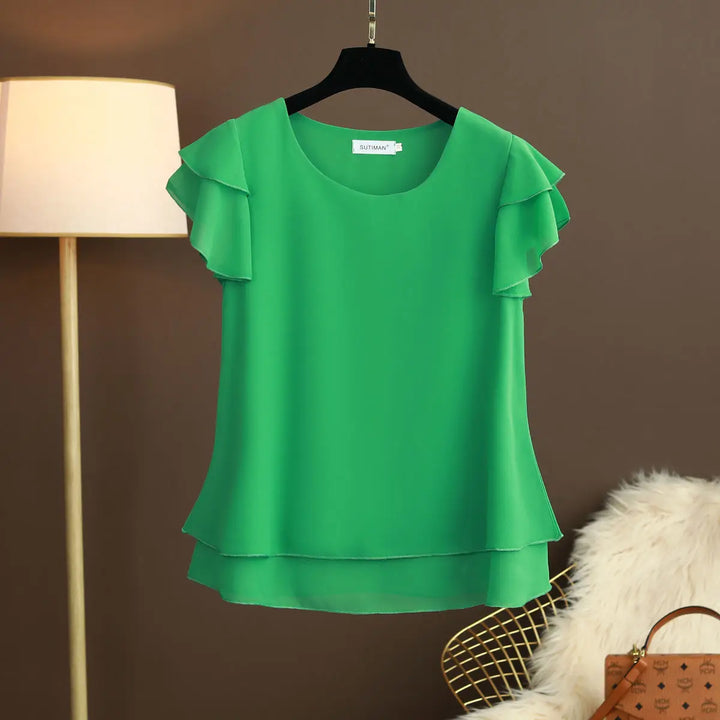 Levoire | Blouse En Chiffon Avec Décolleté En O Et Manches Courtes Vert