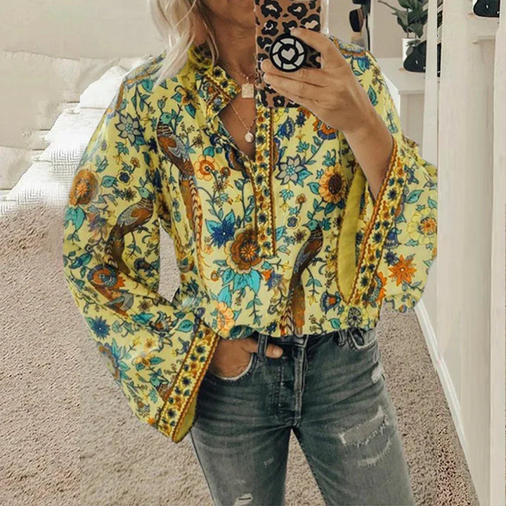 Levoire | Blouse Avec Motif Floral Bohémien Jaune