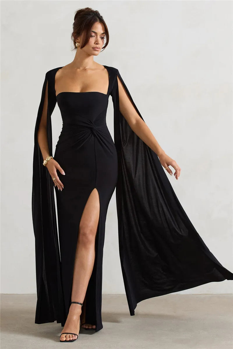 Levoire | Robe Longue À Manches Cape Avec Fente
