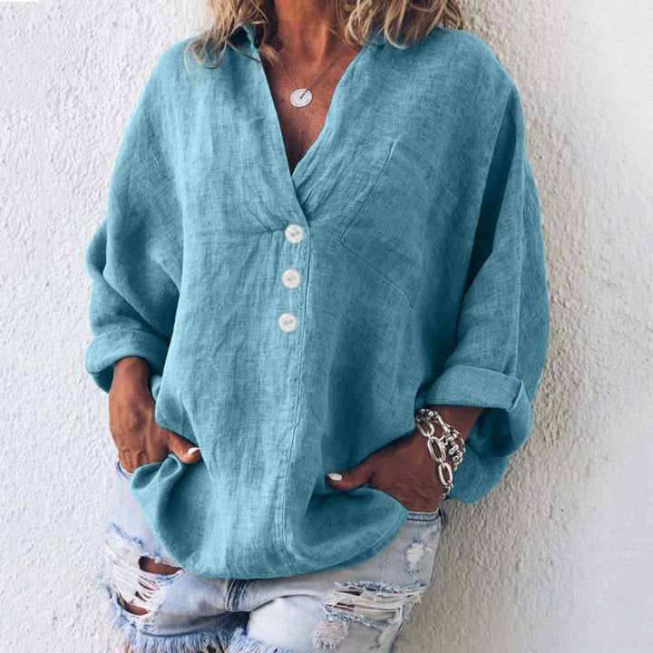 Levoire | Blouse En Lin Avec Décolleté En V Pour Femmes Bleu