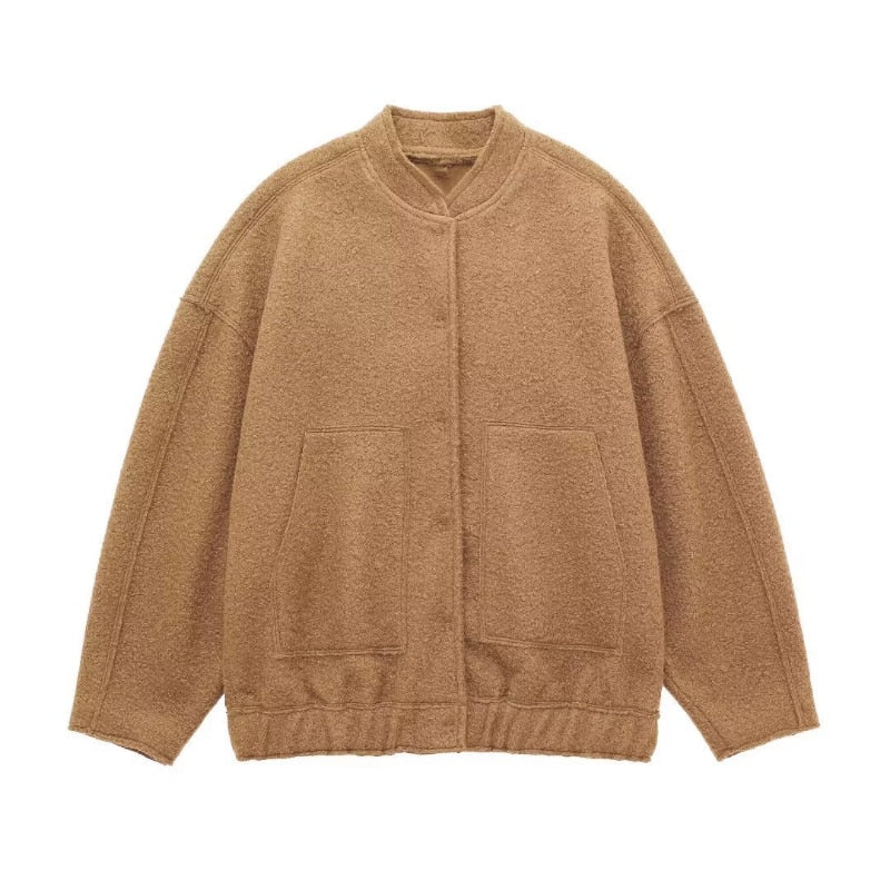 Levoire | Grande Veste En Laine Avec Encolure Ronde Et Bouton Chameau