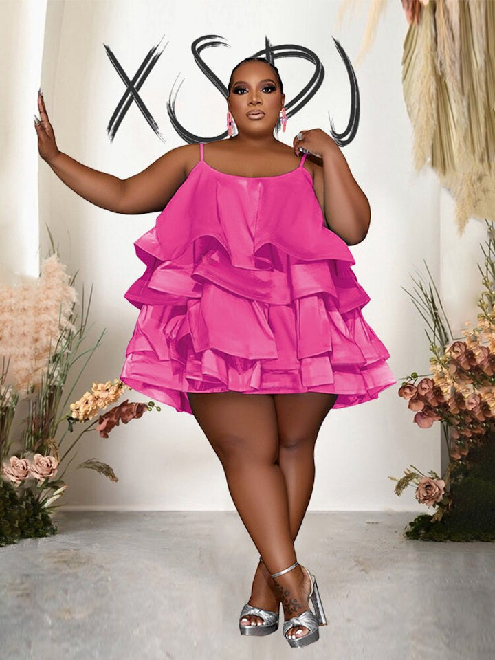 Levoire | Satin Créé Ridé Robe Mini Grande Taille