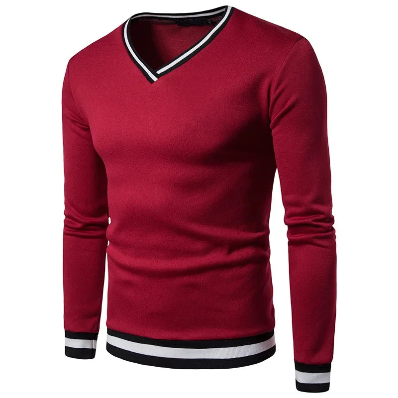 Levoire | Pull En Tricot Décontracté Avec Décolleté En V Pour Hommes Bordeaux