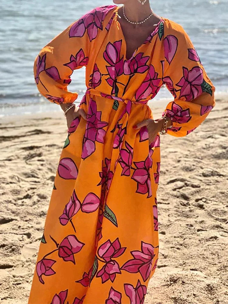 Levoire | Robe Maxi À Manches Longues Avec Motif Imprimé