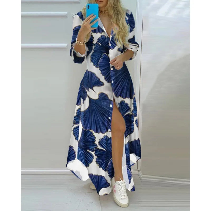 Levoire | Robe De Plage Maxi Avec Imprimés Blanc et Bleu