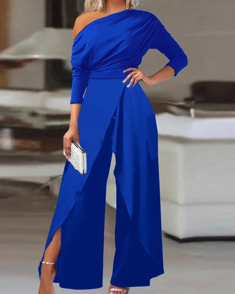 Levoire | Élégant Combinaison Mode Avec Jambe Large Bleu