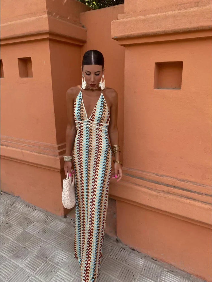 Levoire | Robe Dos Nu Avec Col En V Multicolor