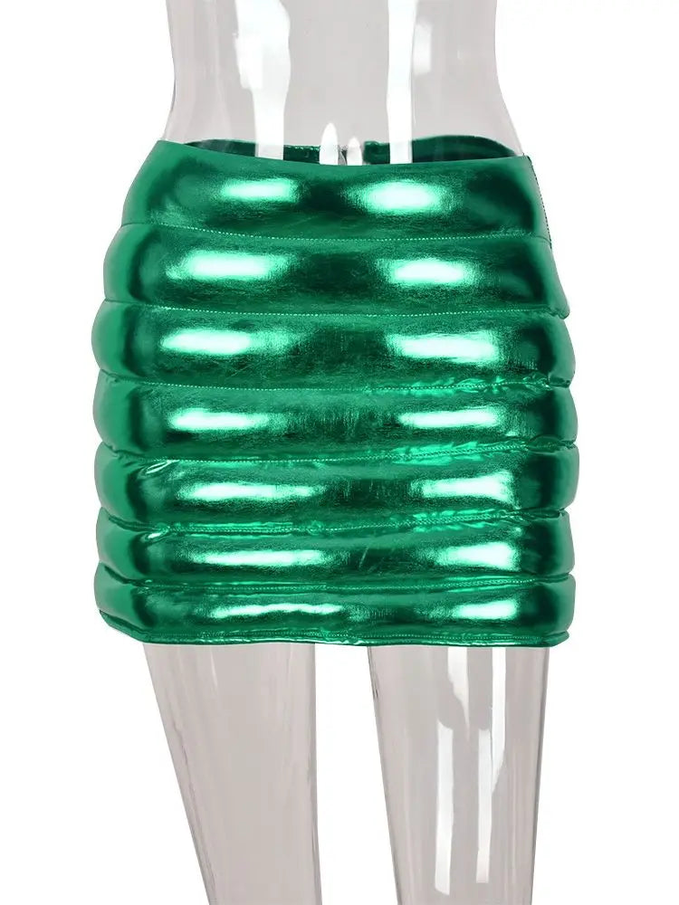 Levoire | Jupe Mini Taille Haute À Brillance Métallique Pour Un Look Moderne Vert