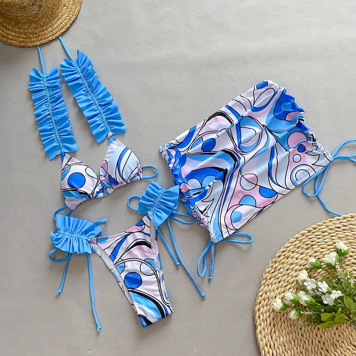 Levoire | Ensemble De Maillot De Bain 2 Pièces Avec Jupe De Plage Bleu