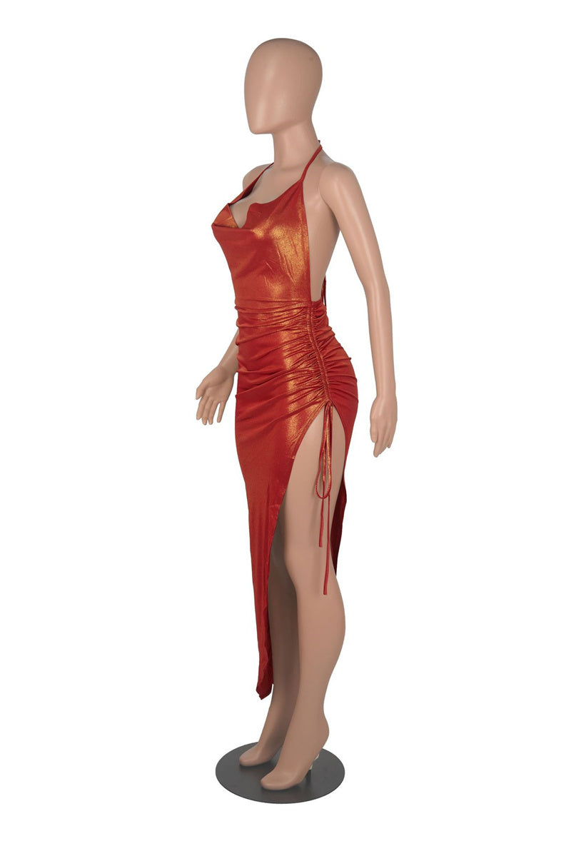 Levoire | Top À Dos Ouvert En Paillettes Fente Haute Robe Froncée Narbinding