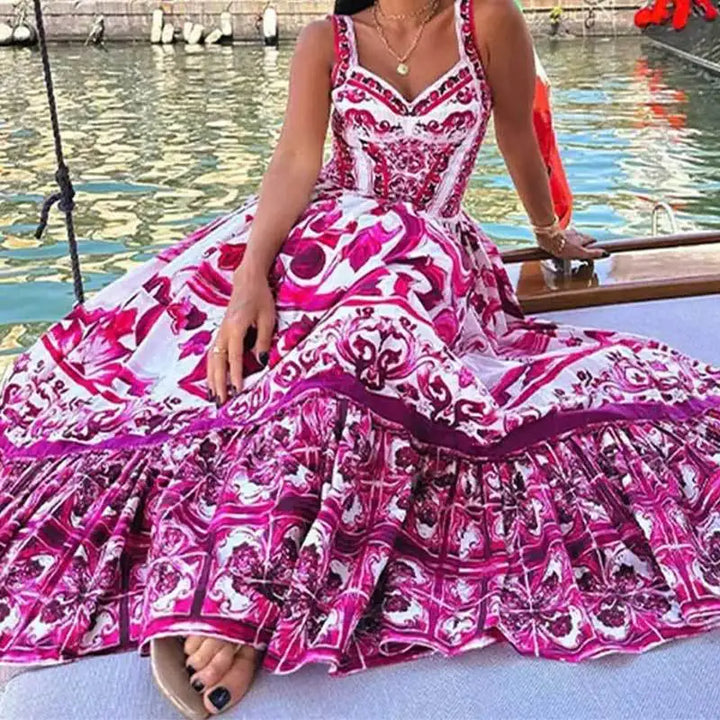 Levoire | Robe Maxi Lumineux Style Bohémien Encolure En V Manches Courtes Légère Élégante Ajustement