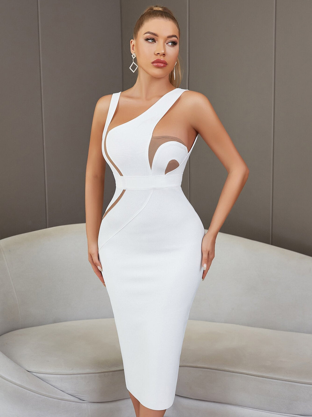 Levoire | Haut Sans Bretelles Dos Ouvert Midi Bodycon Robes Blanc