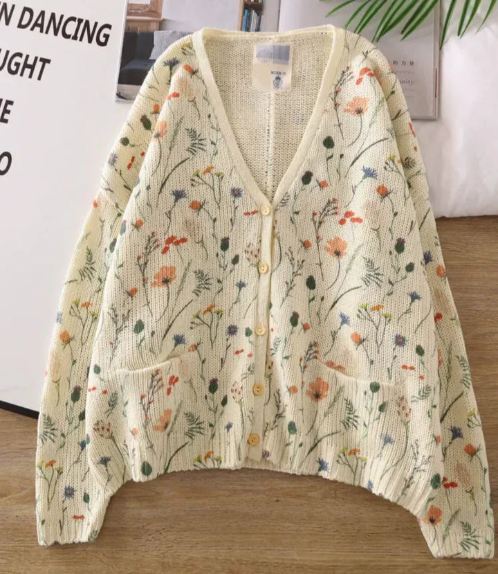 Levoire | Élégante Veste En Tricot Avec Imprimé Floral Taille unique